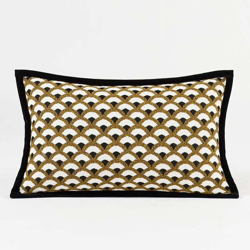Elegant throw pillow cover featuring a gilded grandeur design with intricate gold and black patterns, perfect for adding a touch of luxury to any space.