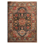 A beautifully crafted area rug featuring a rich, intricate design with vibrant reds, golds, and blues. This wool rug is perfect for adding elegance to large living rooms, with its detailed patterns and classic appeal.
