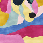 Vibrant and contemporary Glam Pup Mood hand tufted wool area rug featuring an abstract design with bold colors like pink, yellow, and blue, ideal for adding a pop of color to living room spaces.