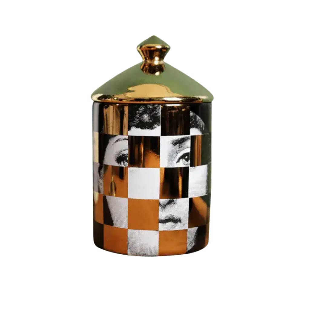 Gold Checker Lina Cavalieri Ceramic Aromatherapy Candle Jar with Lid