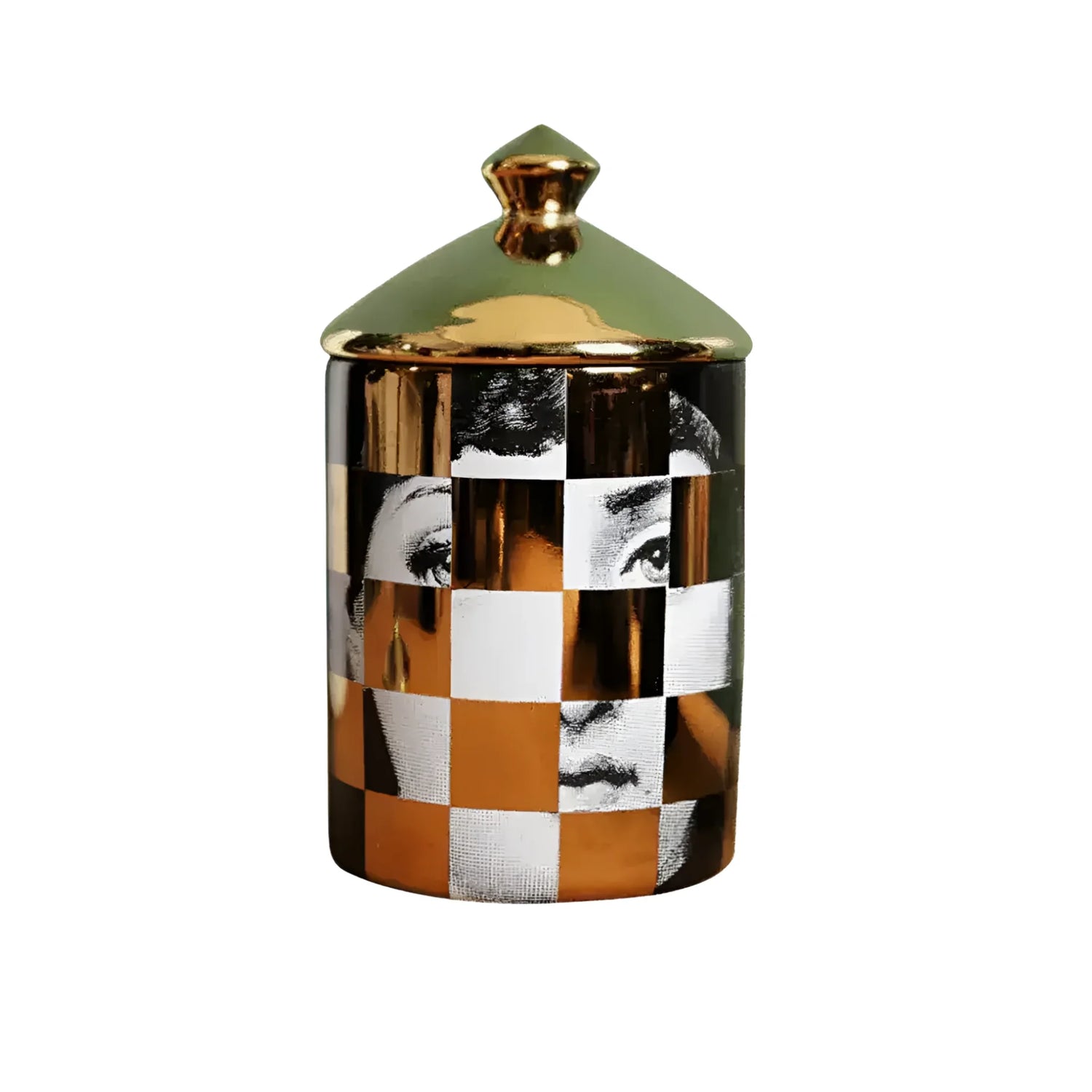 Gold Checker Lina Cavalieri Ceramic Aromatherapy Candle Jar with Lid