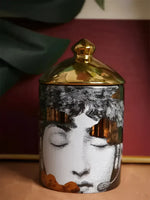 Gold Cloud over Lina Cavalieri Ceramic Aromatherapy Candle Jar with Lid