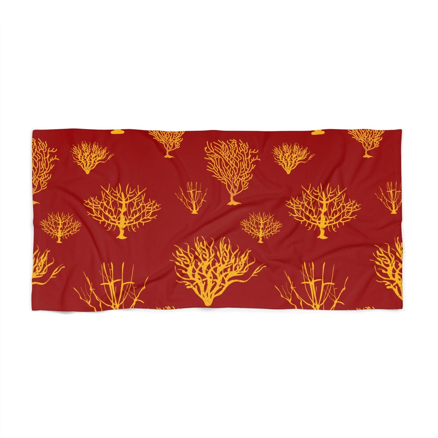 Gold Coral Reef on Red Beach Towel 30" × 60"