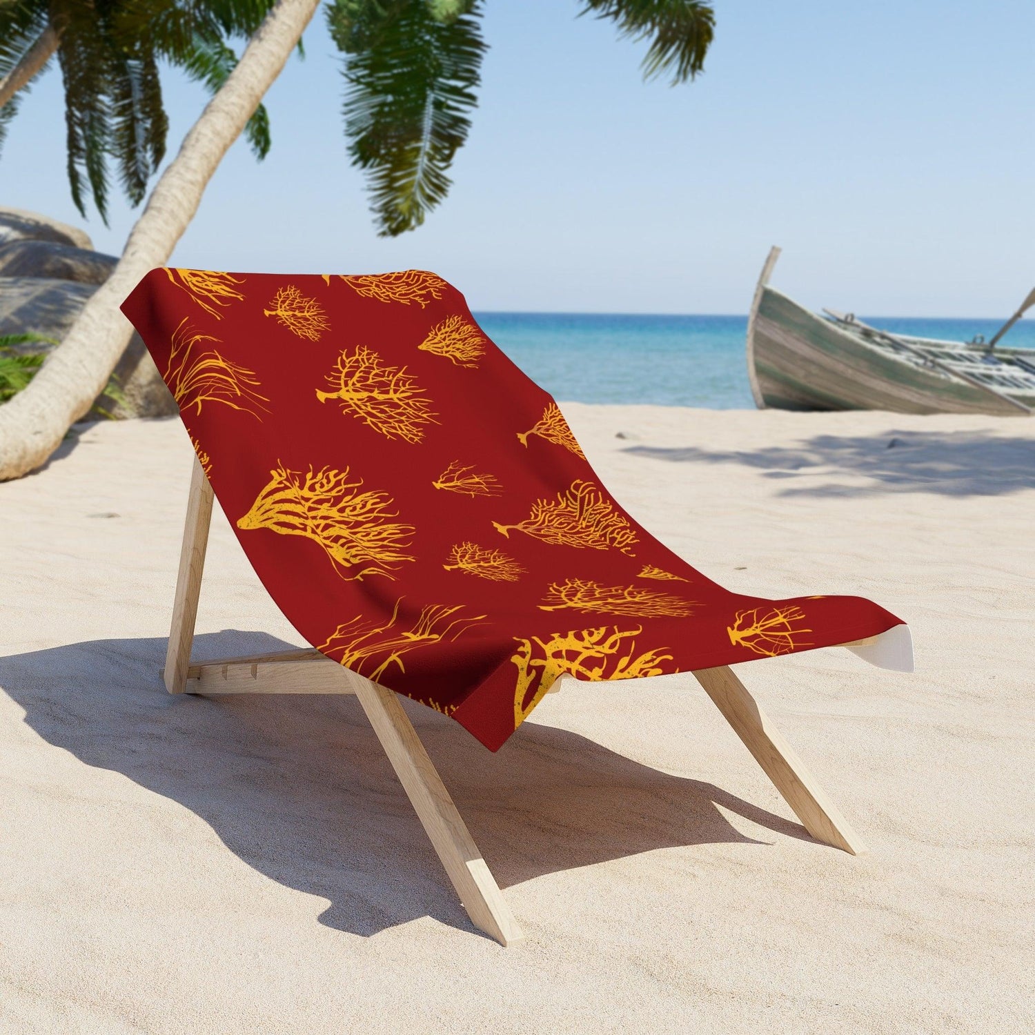 Gold Coral Reef on Red Beach Towel