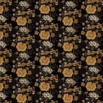 Golden and cream flowers and leaves on a black ground, golden creeper vine wallpaper swatch