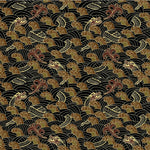 Golden dragon waves wallpaper swatch, repeating dragons among gold and copper stylized waves on black