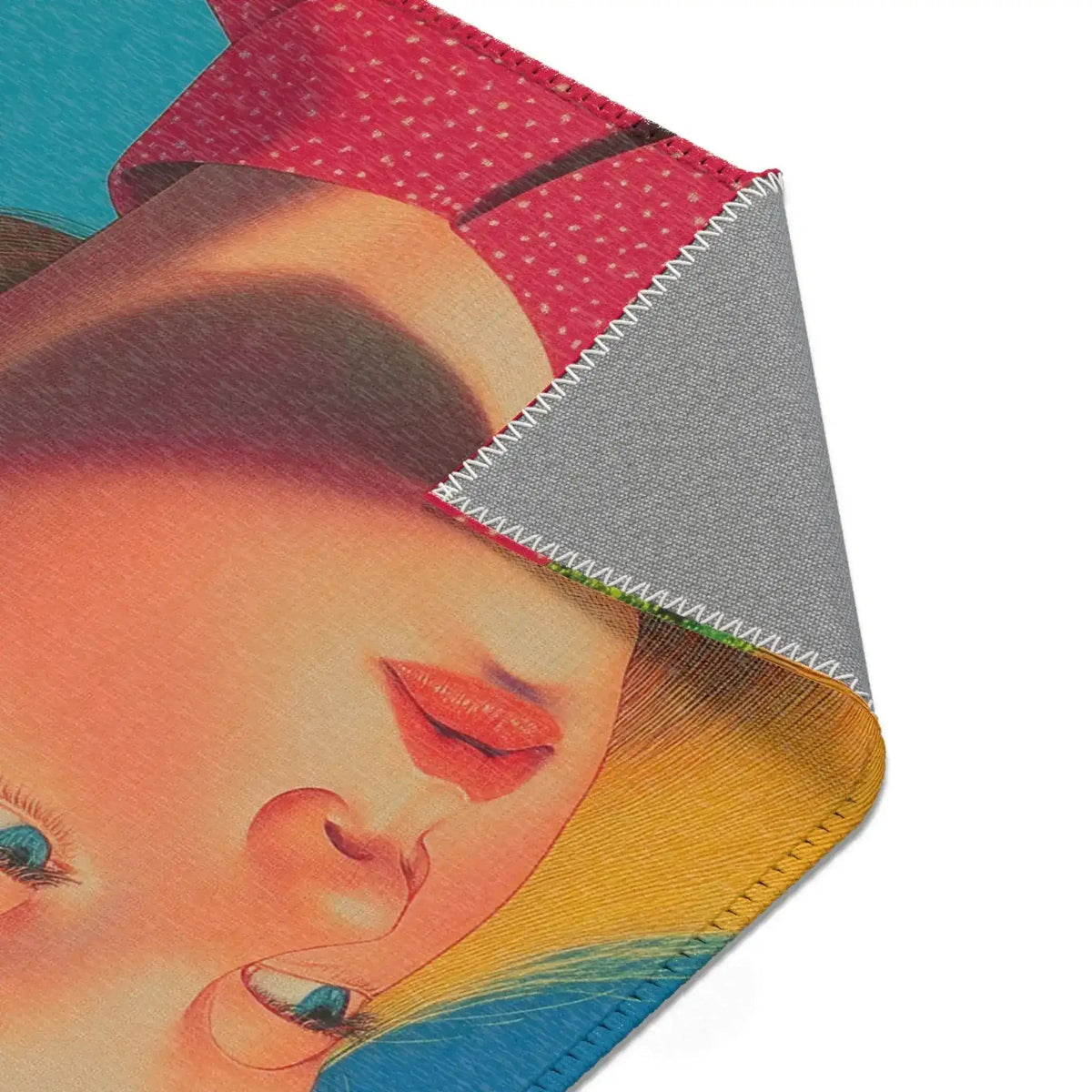 Golden Gaze Surreal Portrait with Fish and Geometric face detail corner fold golden hair blue background anti-slip