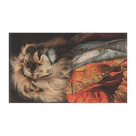 Golden Majesty Luxe Lion Cotton Kitchen Towel back side, woven fringed throw with all-over teal and grey butterfly silhouettes on dark charcoal ground