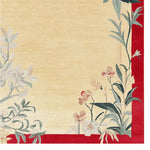 Golden Meadow Hand Tufted Area Rug with a stunning floral design on a warm yellow background, bordered by a vibrant red edge. This wool rug is perfect for large living room spaces, adding a touch of elegance and comfort. Ideal for those seeking rugs for living room decor.