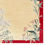 Golden Meadow Hand Tufted Area Rug with a stunning floral design on a warm yellow background, bordered by a vibrant red edge. This wool rug is perfect for large living room spaces, adding a touch of elegance and comfort. Ideal for those seeking rugs for living room decor.