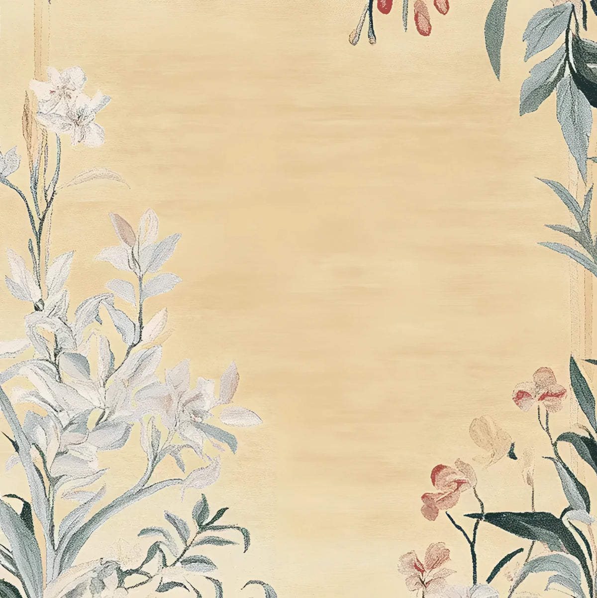 Golden Meadow Hand Tufted Area Rug featuring delicate floral patterns on a soft yellow background. This wool rug is an elegant choice for large living room spaces, adding a touch of nature-inspired beauty to any setting. Ideal for those seeking stylish rugs for living room decor.