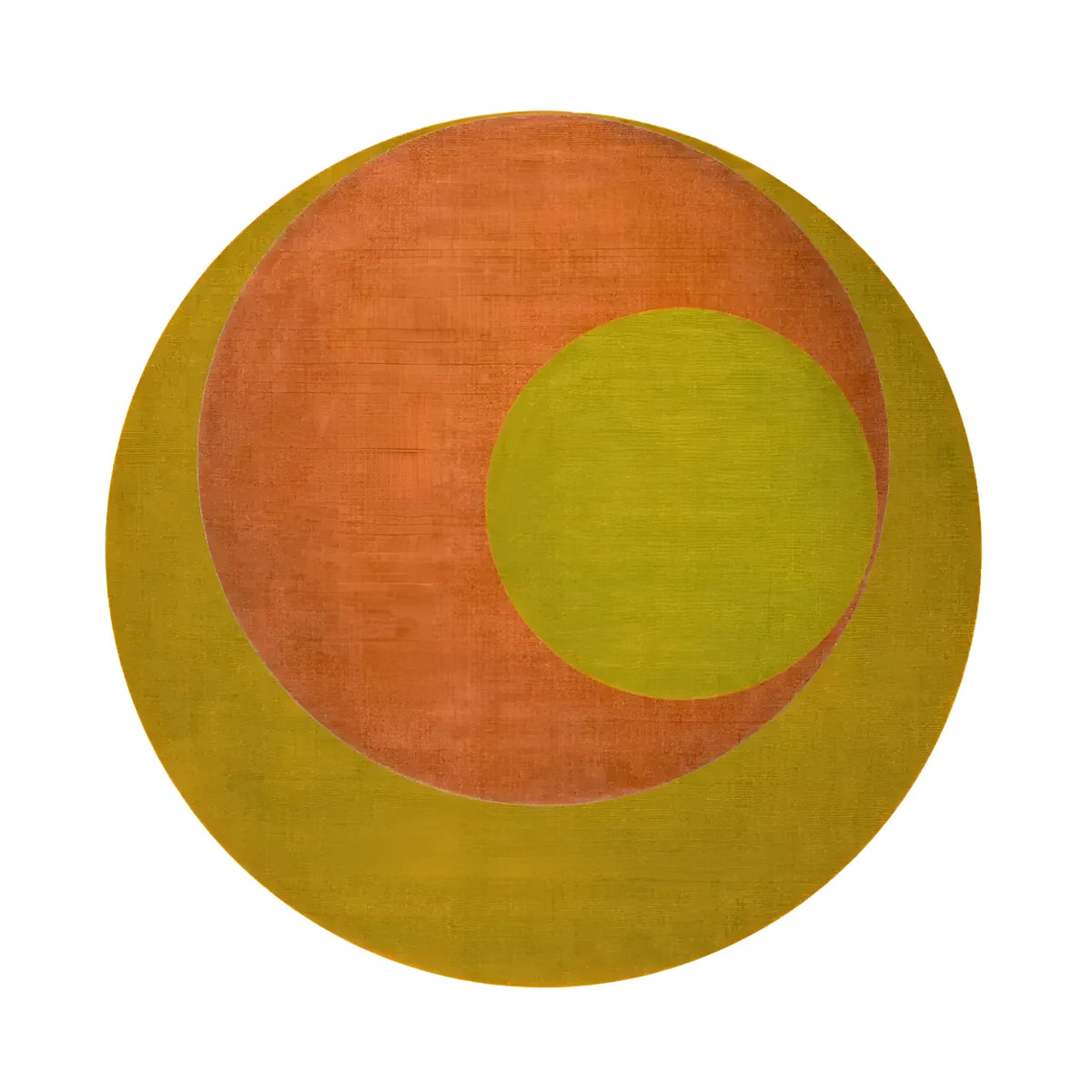 A stunning round area rug featuring a golden orange geometric pattern, hand-knotted from luxurious wool. This elegant rug is perfect for adding warmth and style to your bedroom or living room, making it an ideal choice for bedroom rugs or area rugs for living room spaces.