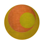 A stunning round area rug featuring a golden orange geometric pattern, hand-knotted from luxurious wool. This elegant rug is perfect for adding warmth and style to your bedroom or living room, making it an ideal choice for bedroom rugs or area rugs for living room spaces.