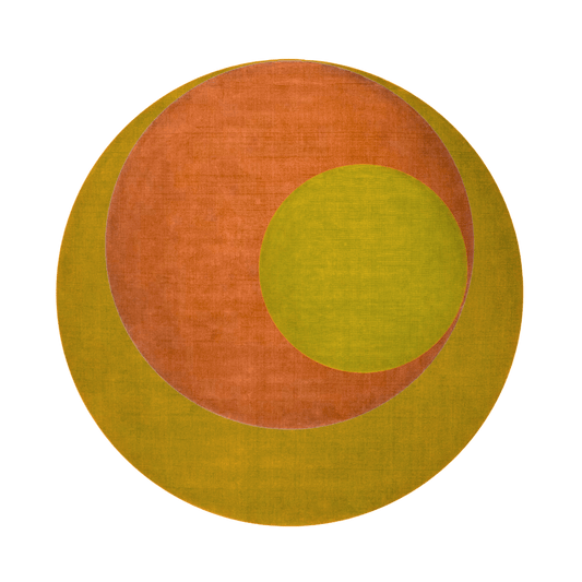 Golden Orange Geometry Round Hand Knotted Wool Rug - MAIA HOMES