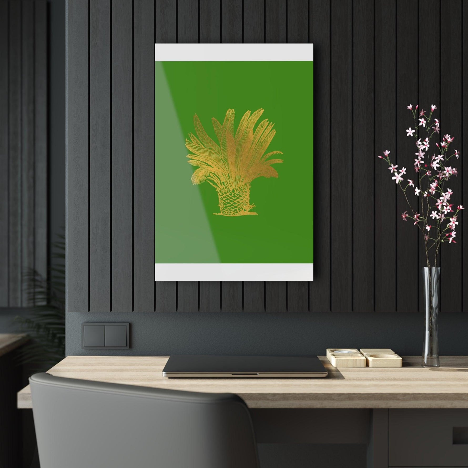 Golden Palm Tree Green Acrylic Print