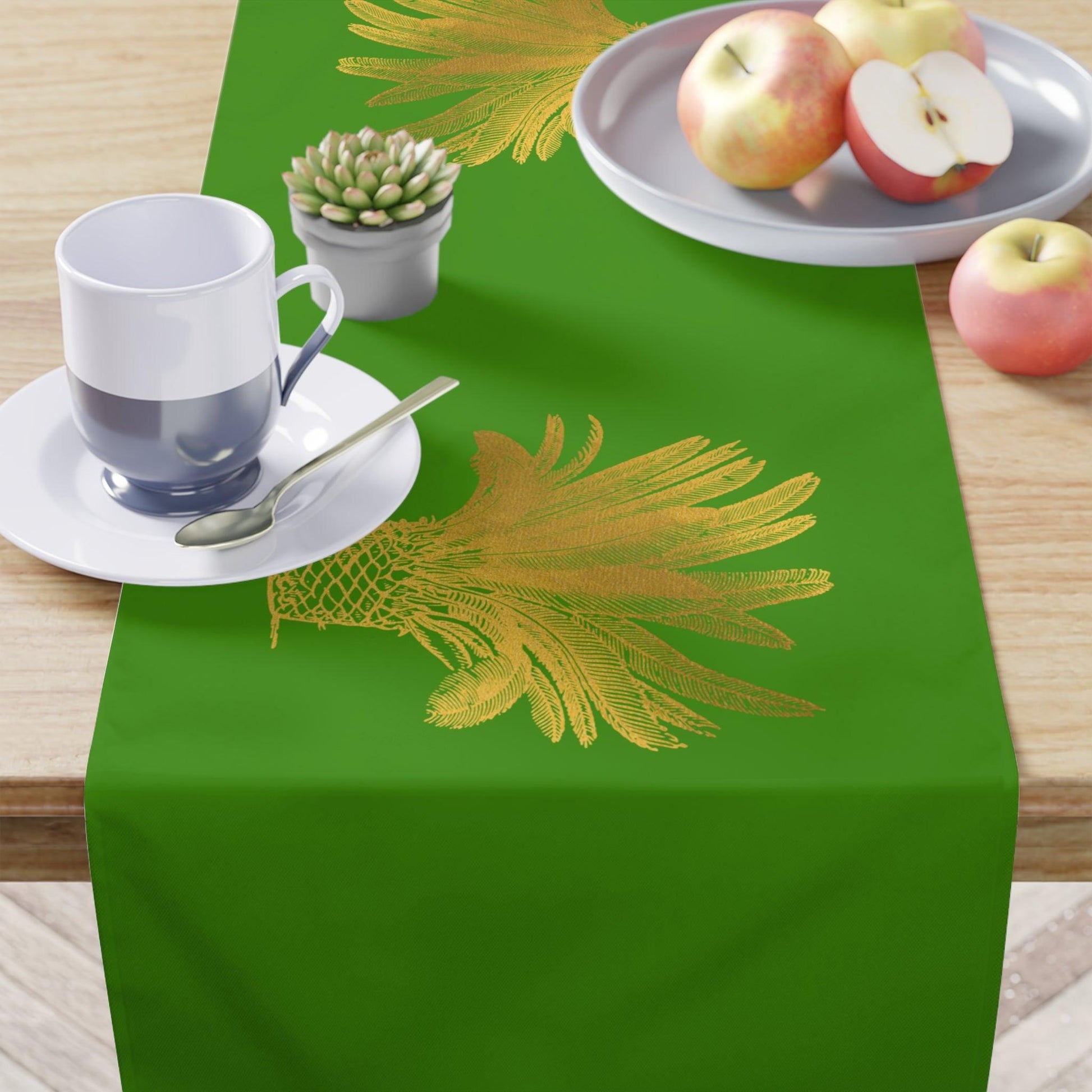 Golden Palm Trees Green Table Runner - MAIA HOMES
