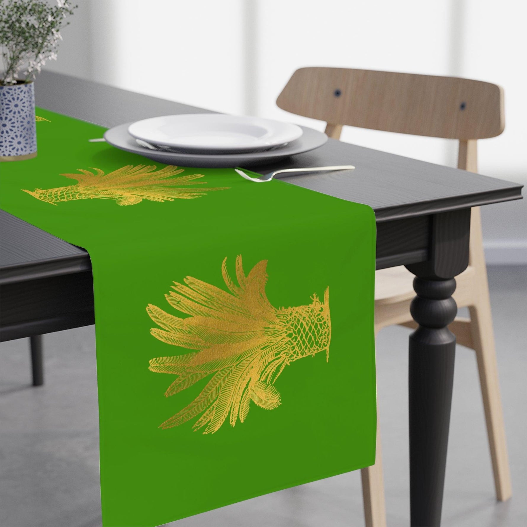 Golden Palm Trees Green Table Runner