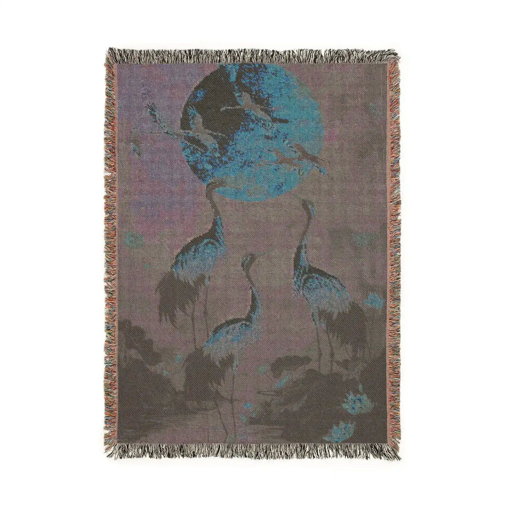 Corner fold of navy floral blanket showing orange and pink blooms detail, grey non-slip backing on Golden Serenity product