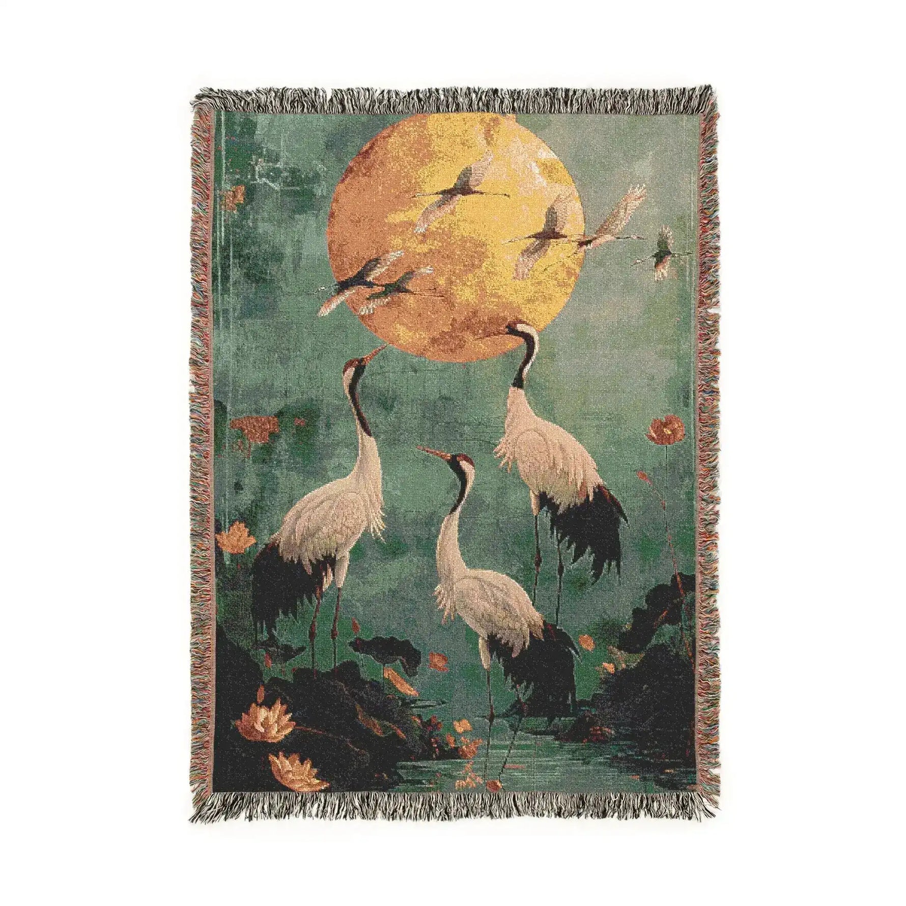 Rooster wearing gold aviator sunglasses, pink floral gown and layered bead necklace, dark background, Golden Serenity blanket portrait