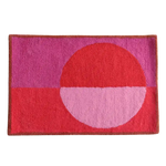 A stylish area rug featuring a minimalist geometric design with a golden trim. The hand-tufted wool rug displays a vibrant pink and red pattern, perfect for adding a vintage touch to your living room. Ideal for living room rugs 8x10 dimensions.