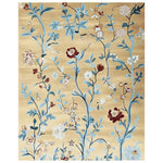 Elegant Golden Vine Rhapsody hand-tufted area rug showcasing a beautiful floral design with blue and red accents on a warm beige background. Perfect as a wool rug for large living rooms, this area rug adds sophistication and charm to any space.