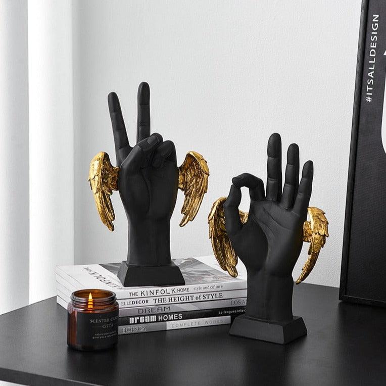 Golden Wings Victory Hand Sign Figurine