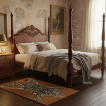 Bedroom with wooden four-poster bed, nightstands, and decorative elements.