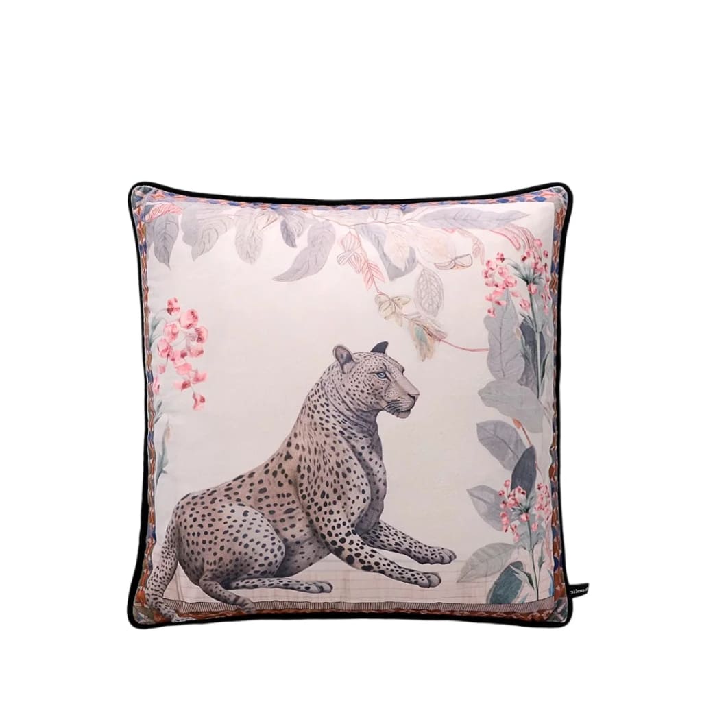 Graceful gaze leopard throw pillow with floral design, perfect for home decor
