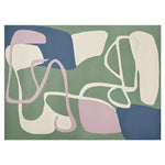 This contemporary area rug features an abstract design with flowing lines and shapes in soft pastel shades of pink, blue, and green. Perfect as a wool rug for living room spaces, it measures 8x10 and adds a modern touch to any decor. Ideal for those seeking large living room rugs with a unique flair.