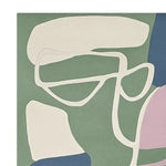 A contemporary wool area rug in an abstract design featuring shades of green, blue, and pink. Perfect for adding a modern touch to living rooms, this 8x10 hand-tufted rug offers a stylish and comfortable large area rug option.