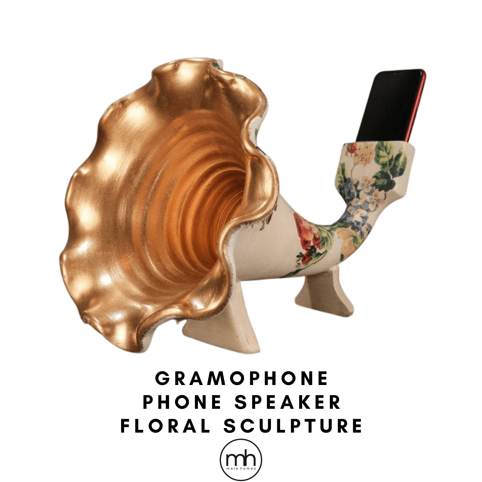 Gramophone Phone Speaker Floral Sculpture