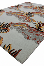 Decorative rug with colorful abstract patterns on a white background
