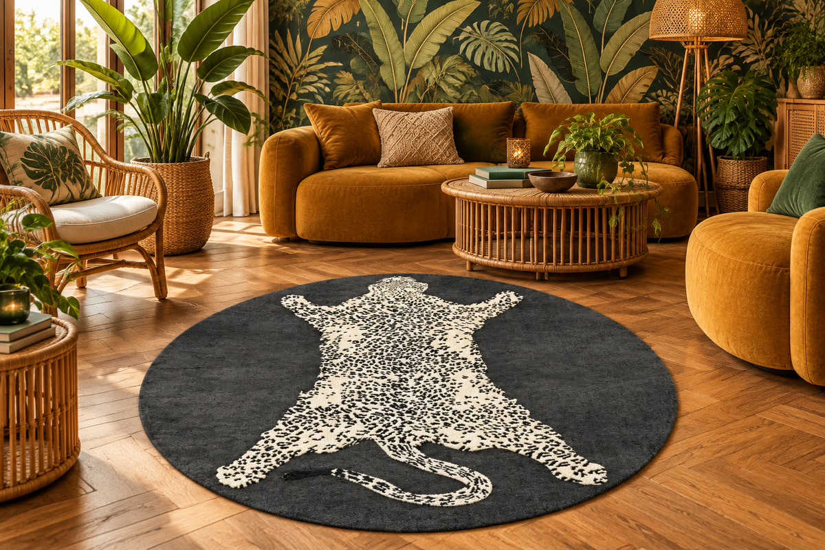 Gray 3D Printed Wild Cat Round Rug 5'2"