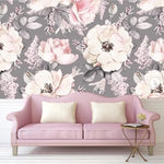 Gray and Blush Oversized Flowers Wallpaper