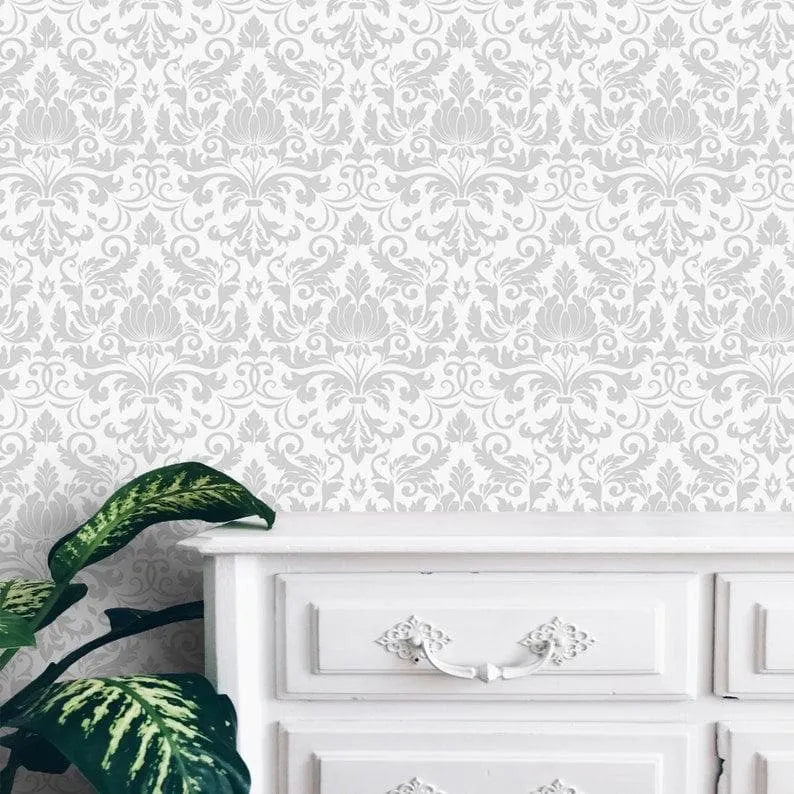 Gray and White Damask Inspired Wallpaper