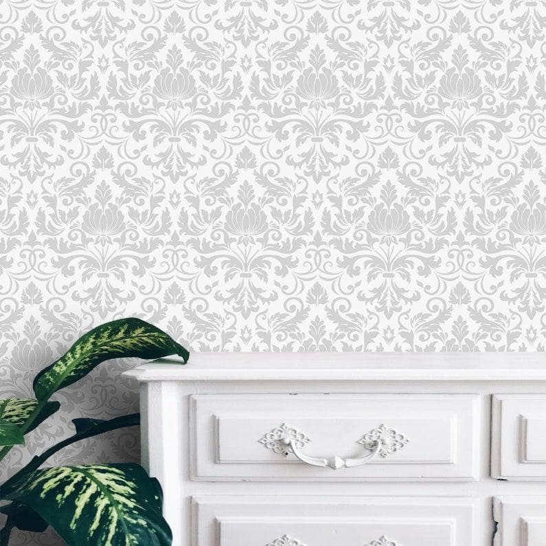 Gray and White Damask Inspired Wallpaper 
