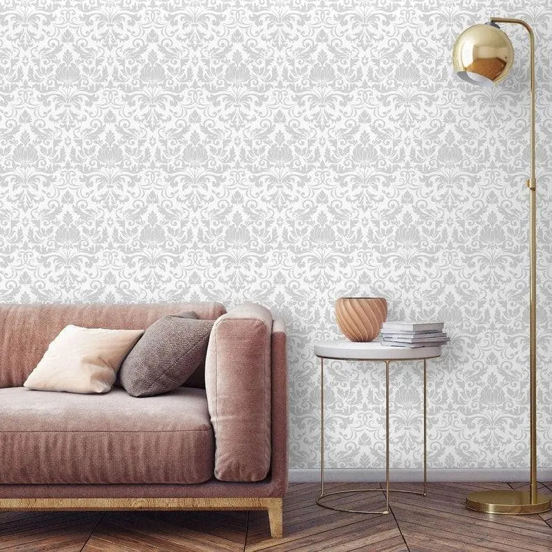 Gray and White Damask Inspired Wallpaper