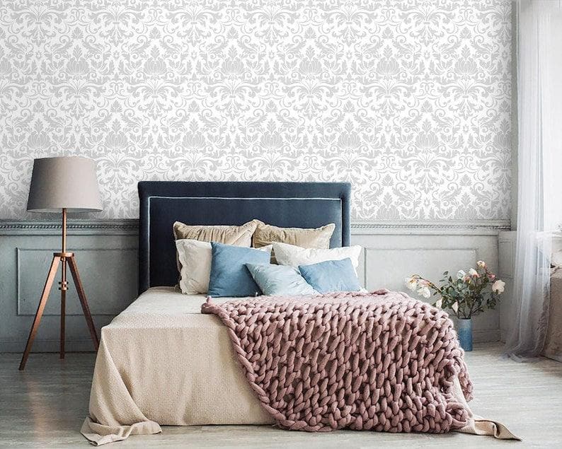 Gray and White Damask Inspired Wallpaper 