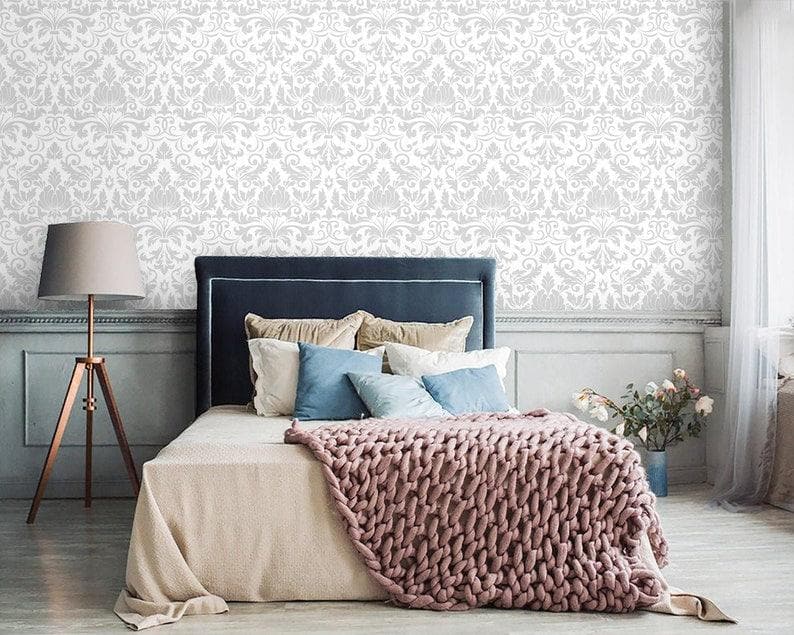 Gray and White Damask Inspired Wallpaper