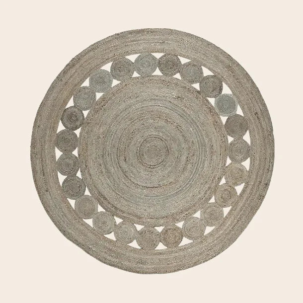 Gray Circle of Life Round Jute Rug