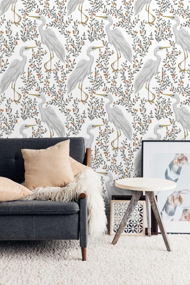 Gray Cranes Floral Wallpaper Gray Cranes Floral Wallpaper Gray Cranes Floral Wallpaper 