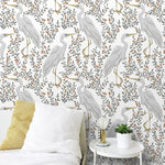 Gray Cranes Floral Wallpaper