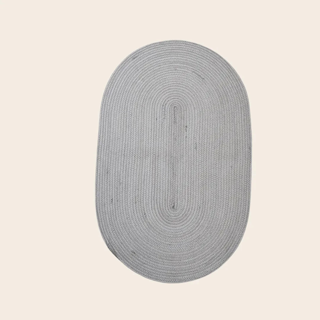 Gray Oval Braided Jute Rug
