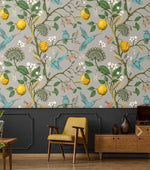 Gray Vintage Hummingbird Chinese Style Birds Tree Branch Wallpaper