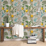 Gray Vintage Hummingbird Chinese Style Birds Tree Branch Wallpaper