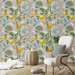 Gray Vintage Hummingbird Chinese Style Birds Tree Branch Wallpaper