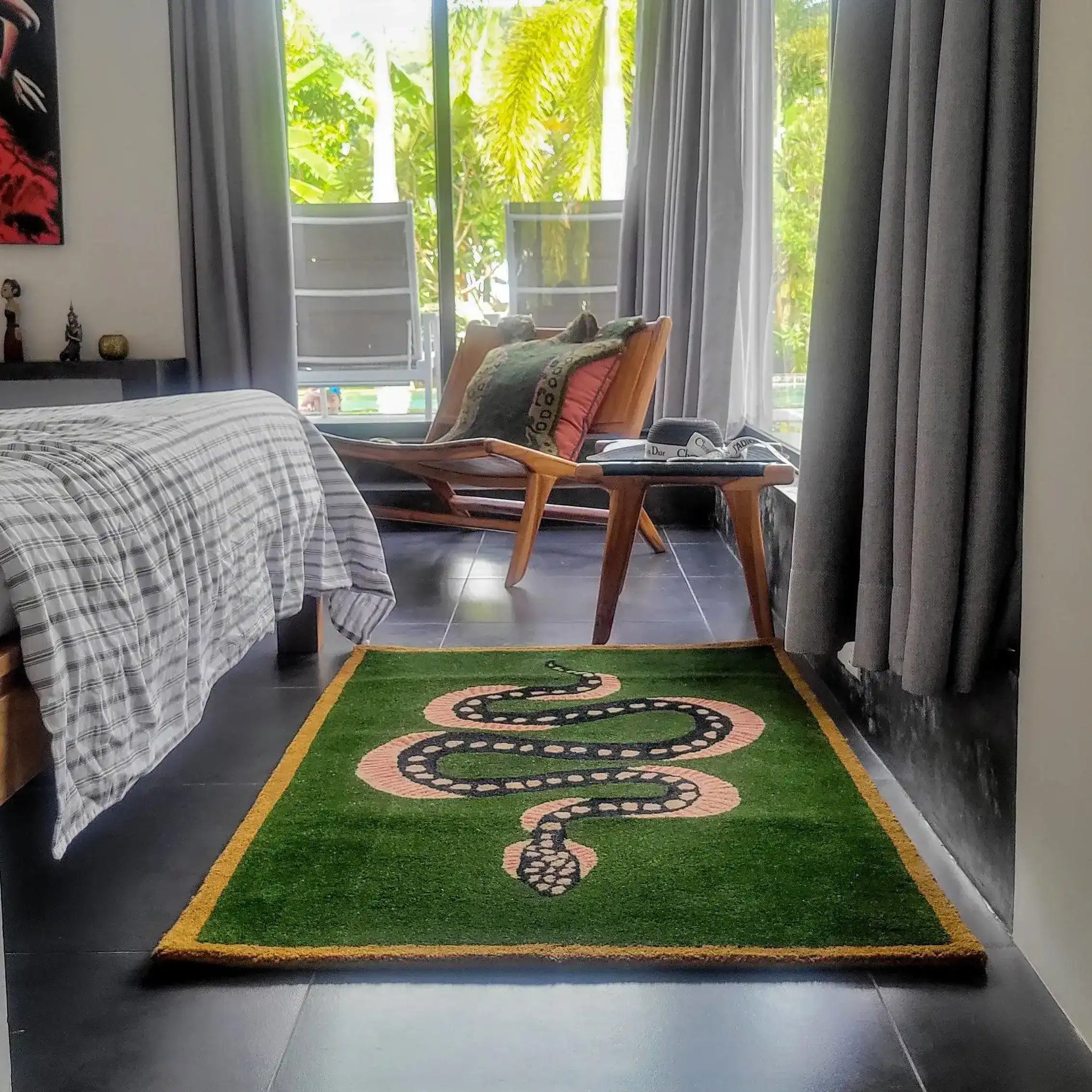 Green and Black Snake Hand Tufted Wool Area Rug | MAIA HOMES