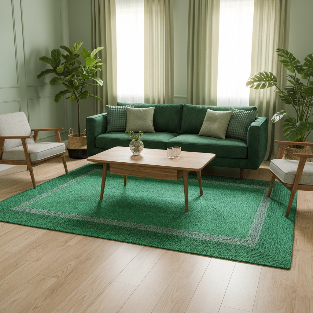 Green and Gray Braided Jute Area Rug