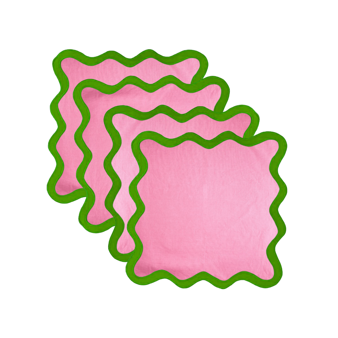 Green and Pink Scallop 100% Linen Square Placemat - Set of 4