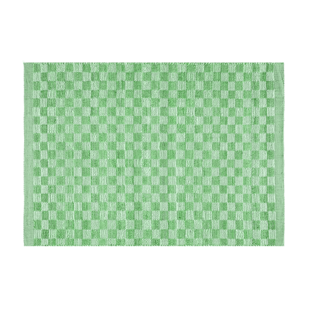 Green Checkered Jute Rug with Fringe - MAIA HOMES